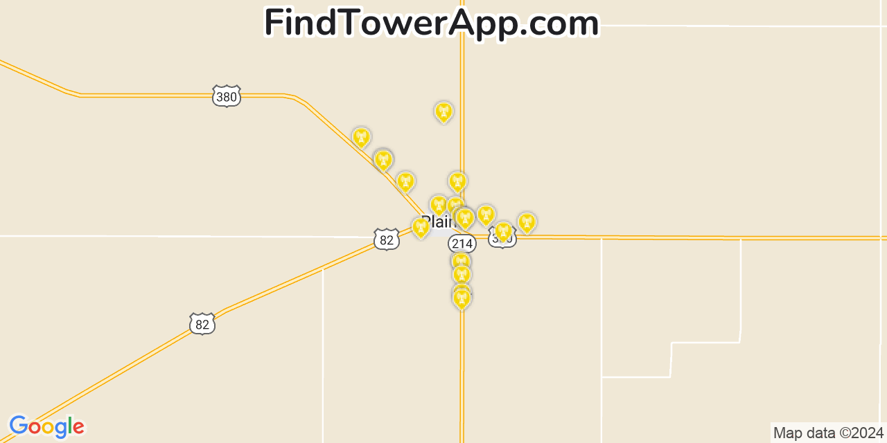 AT&T 4G/5G cell tower coverage map Plains, Texas