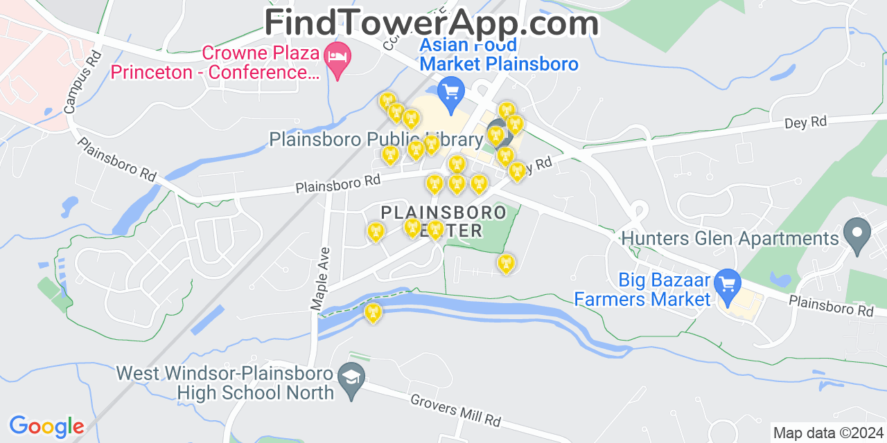 AT&T 4G/5G cell tower coverage map Plainsboro Center, New Jersey