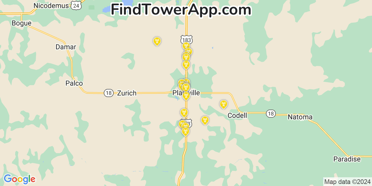AT&T 4G/5G cell tower coverage map Plainville, Kansas