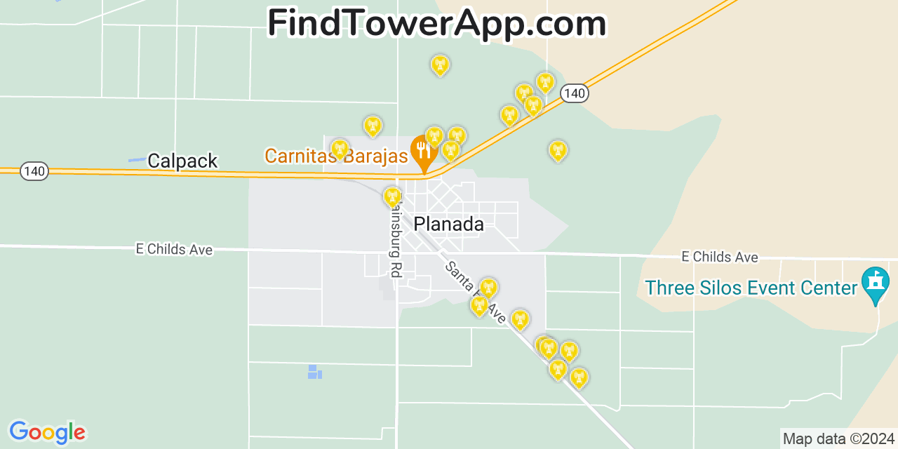 AT&T 4G/5G cell tower coverage map Planada, California