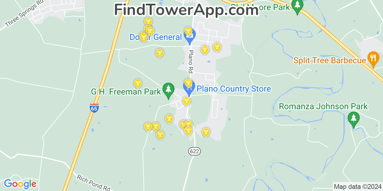 AT&T 4G/5G cell tower coverage map Plano, Kentucky