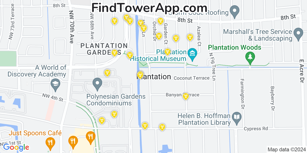 AT&T 4G/5G cell tower coverage map Plantation, Florida