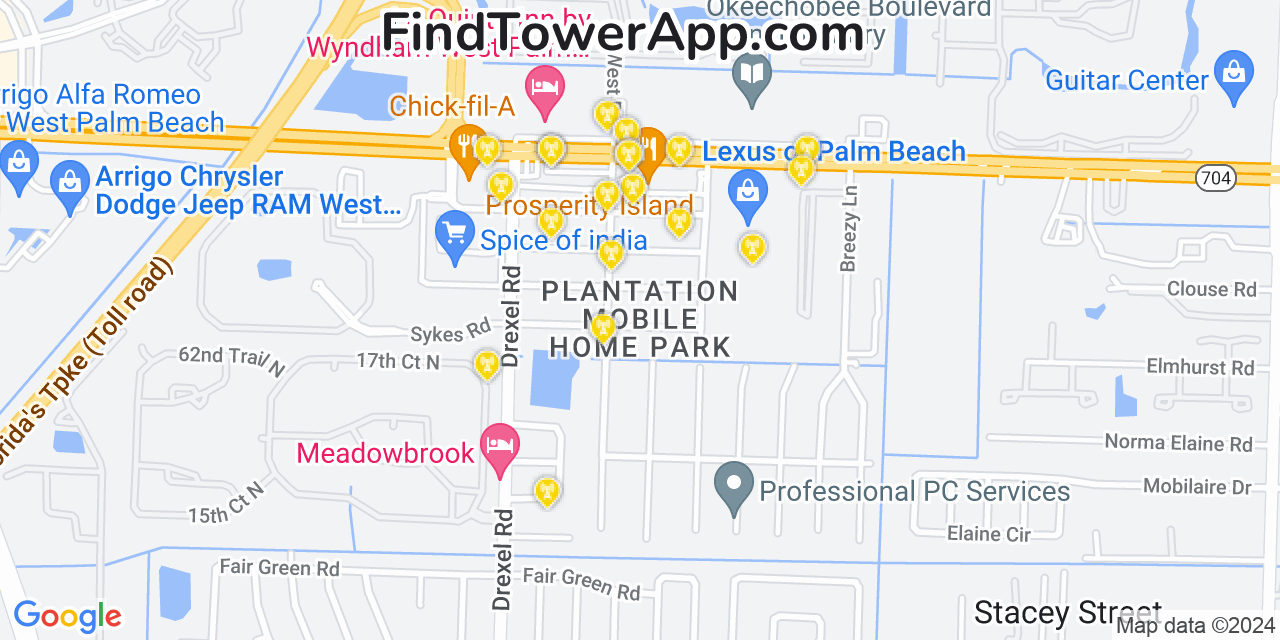 AT&T 4G/5G cell tower coverage map Plantation Mobile Home Park, Florida