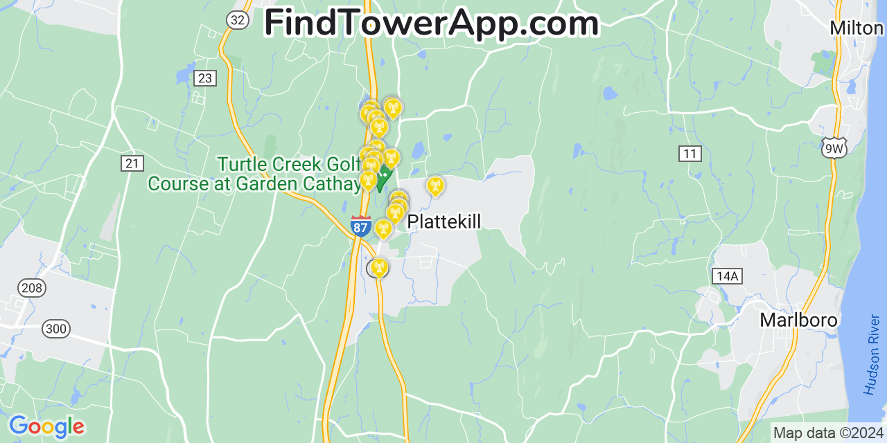 AT&T 4G/5G cell tower coverage map Plattekill, New York