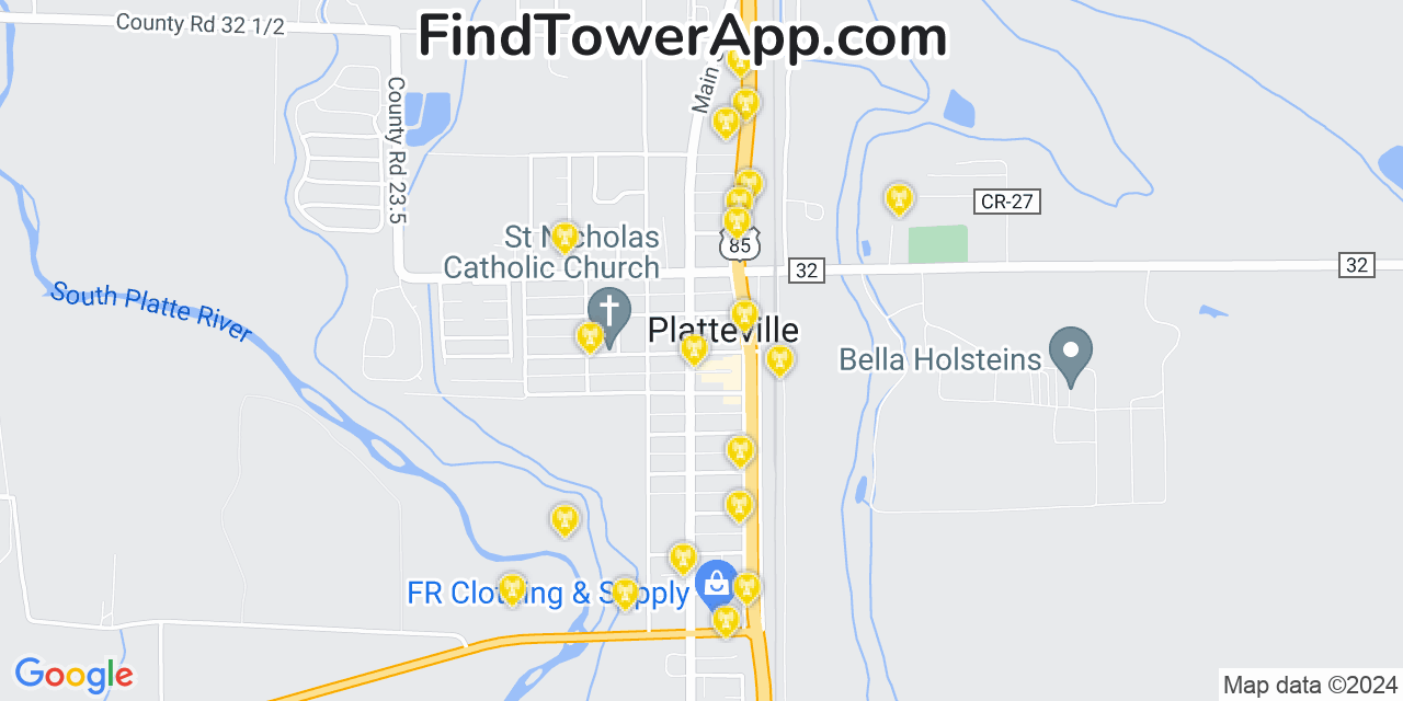AT&T 4G/5G cell tower coverage map Platteville, Colorado