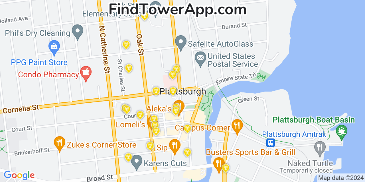 AT&T 4G/5G cell tower coverage map Plattsburgh, New York
