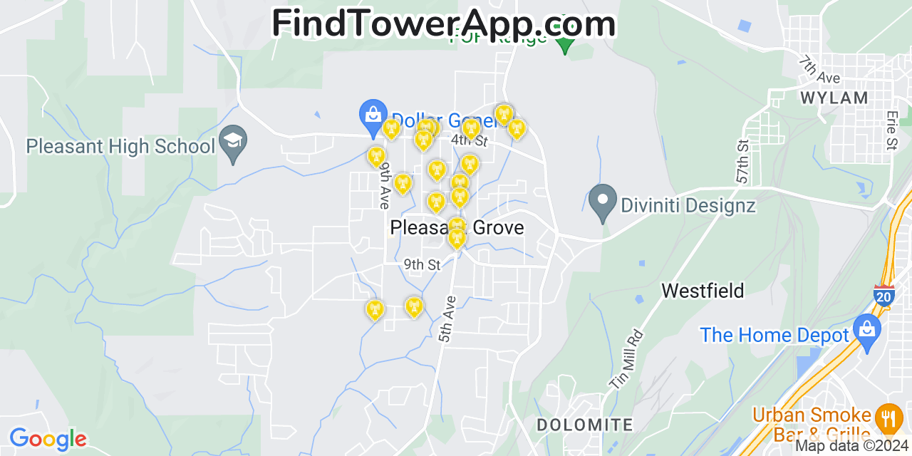 T-Mobile 4G/5G cell tower coverage map Pleasant Grove, Alabama