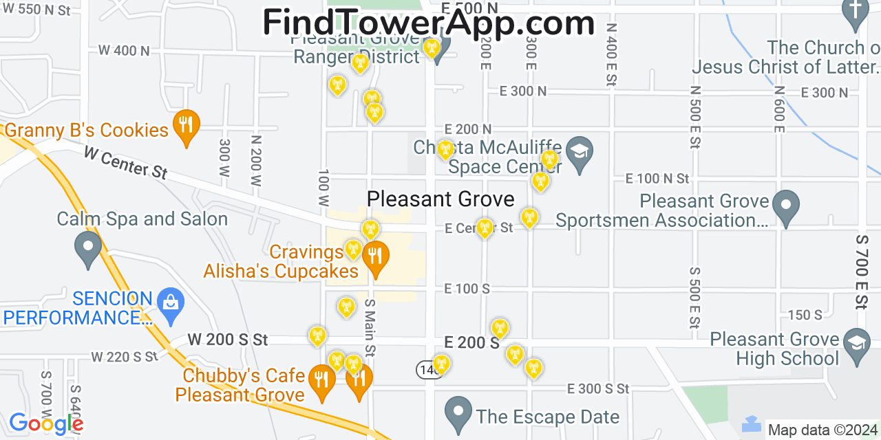 AT&T 4G/5G cell tower coverage map Pleasant Grove, Utah