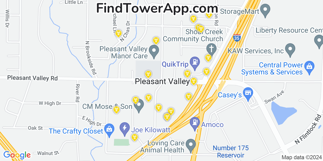 AT&T 4G/5G cell tower coverage map Pleasant Valley, Missouri