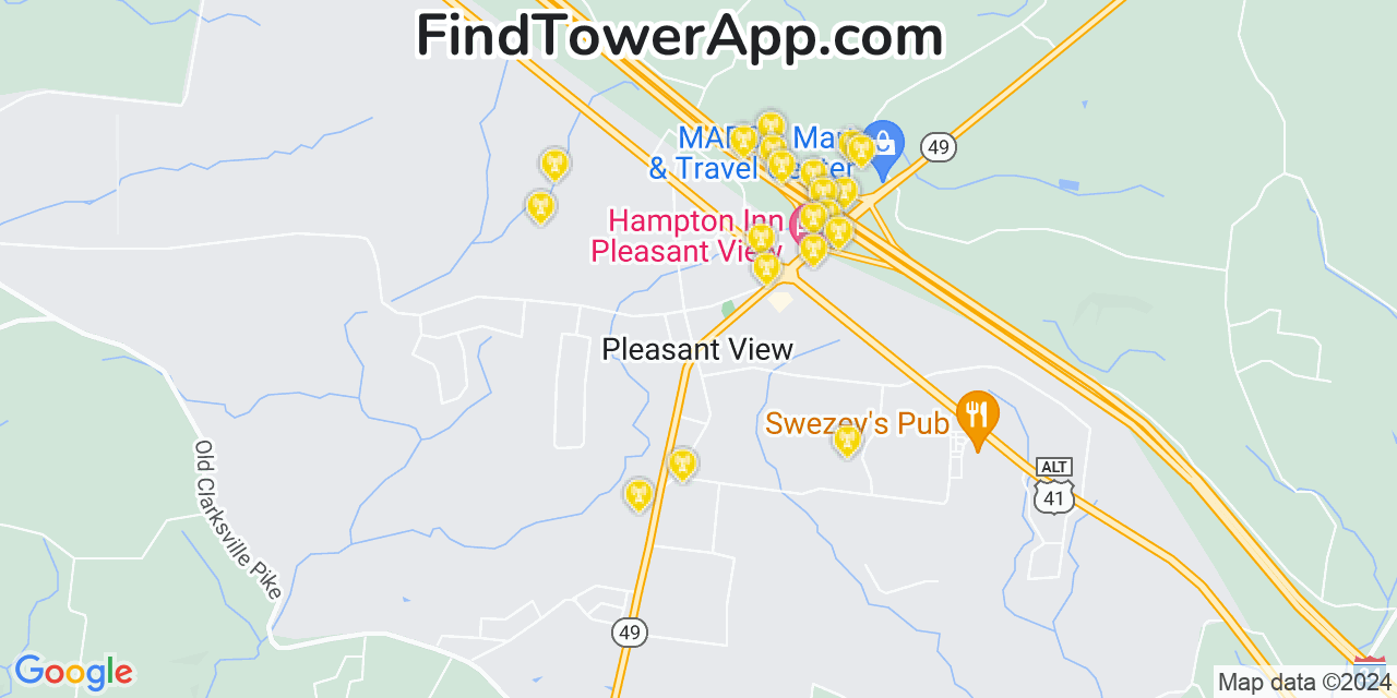 AT&T 4G/5G cell tower coverage map Pleasant View, Tennessee