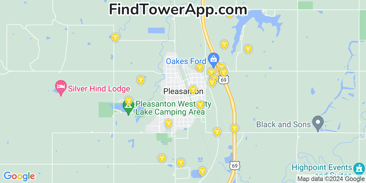 AT&T 4G/5G cell tower coverage map Pleasanton, Kansas