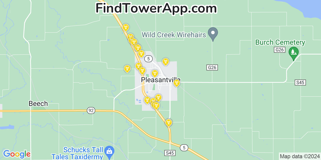 Verizon 4G/5G cell tower coverage map Pleasantville, Iowa