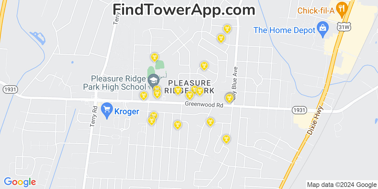 T-Mobile 4G/5G cell tower coverage map Pleasure Ridge Park, Kentucky