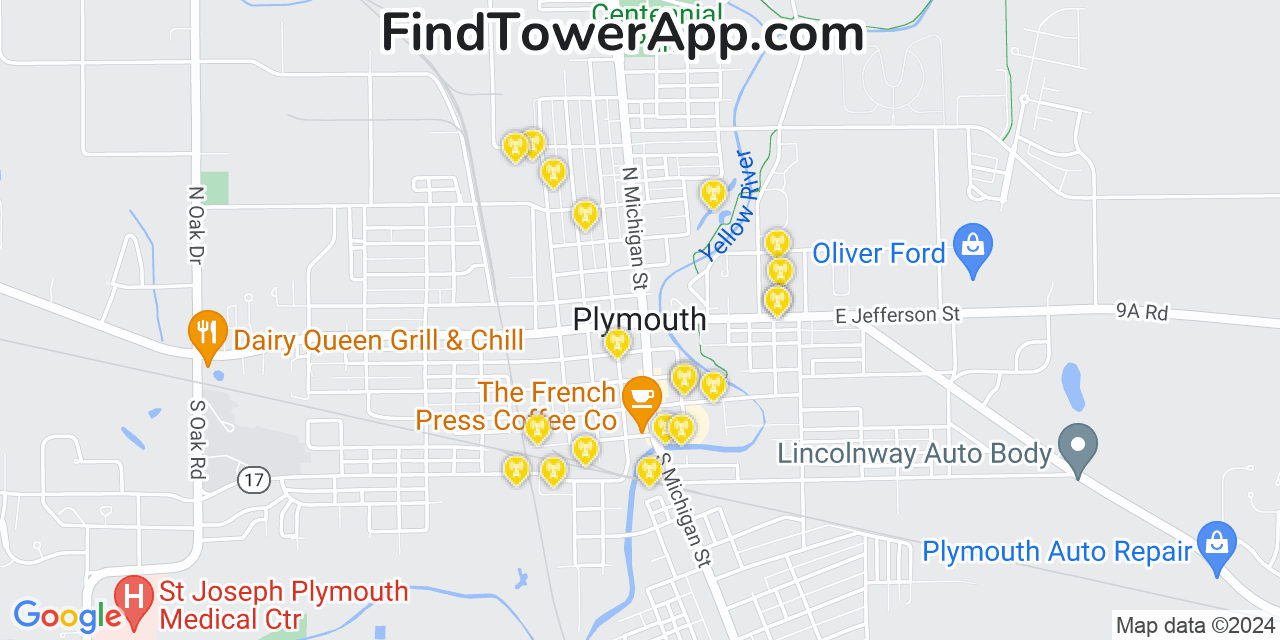 AT&T 4G/5G cell tower coverage map Plymouth, Indiana