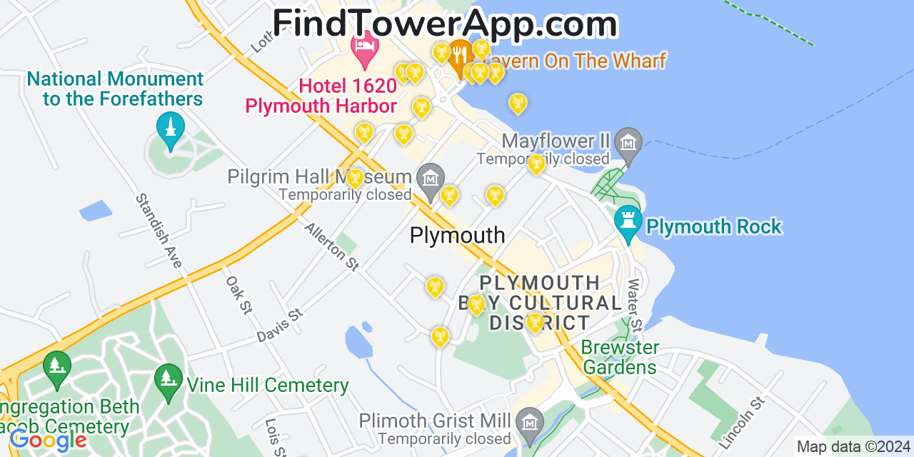 AT&T 4G/5G cell tower coverage map Plymouth, Massachusetts