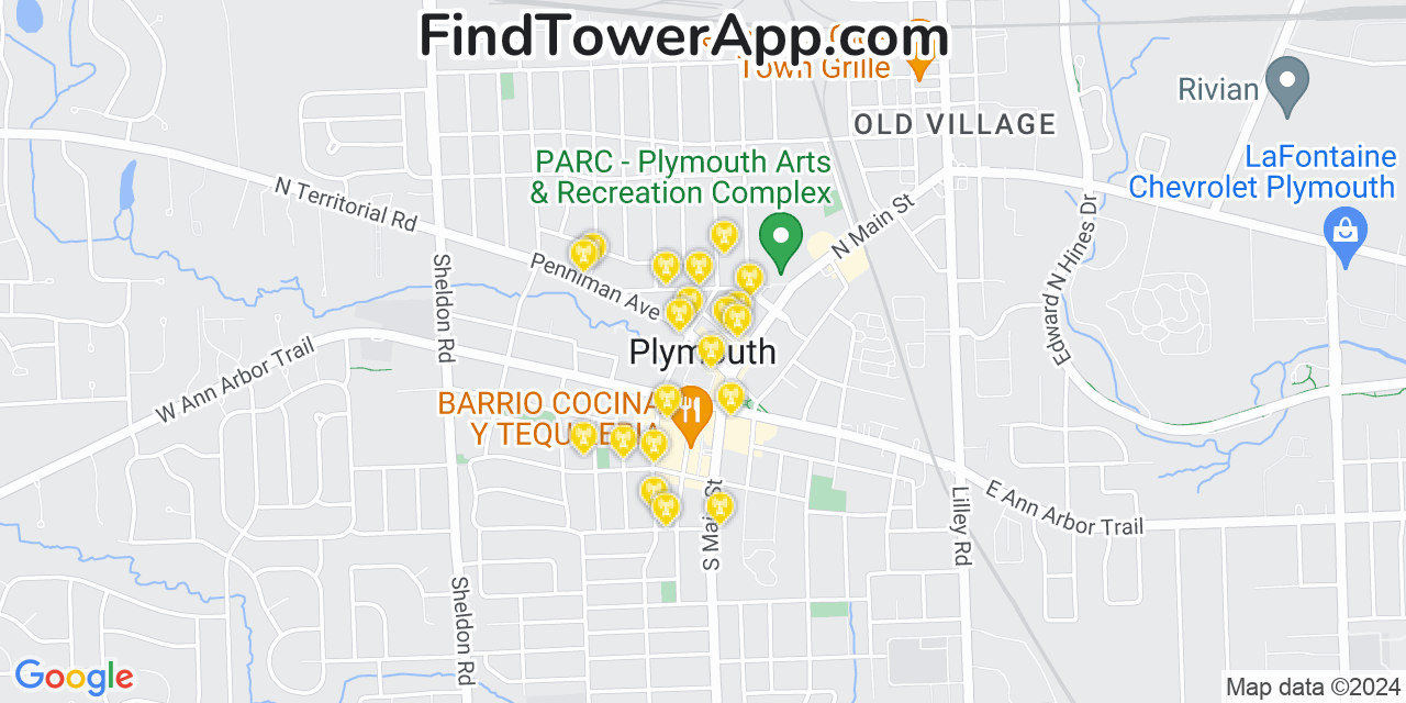 AT&T 4G/5G cell tower coverage map Plymouth, Michigan