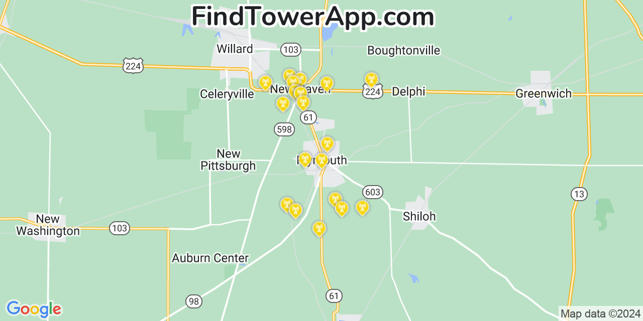 AT&T 4G/5G cell tower coverage map Plymouth, Ohio