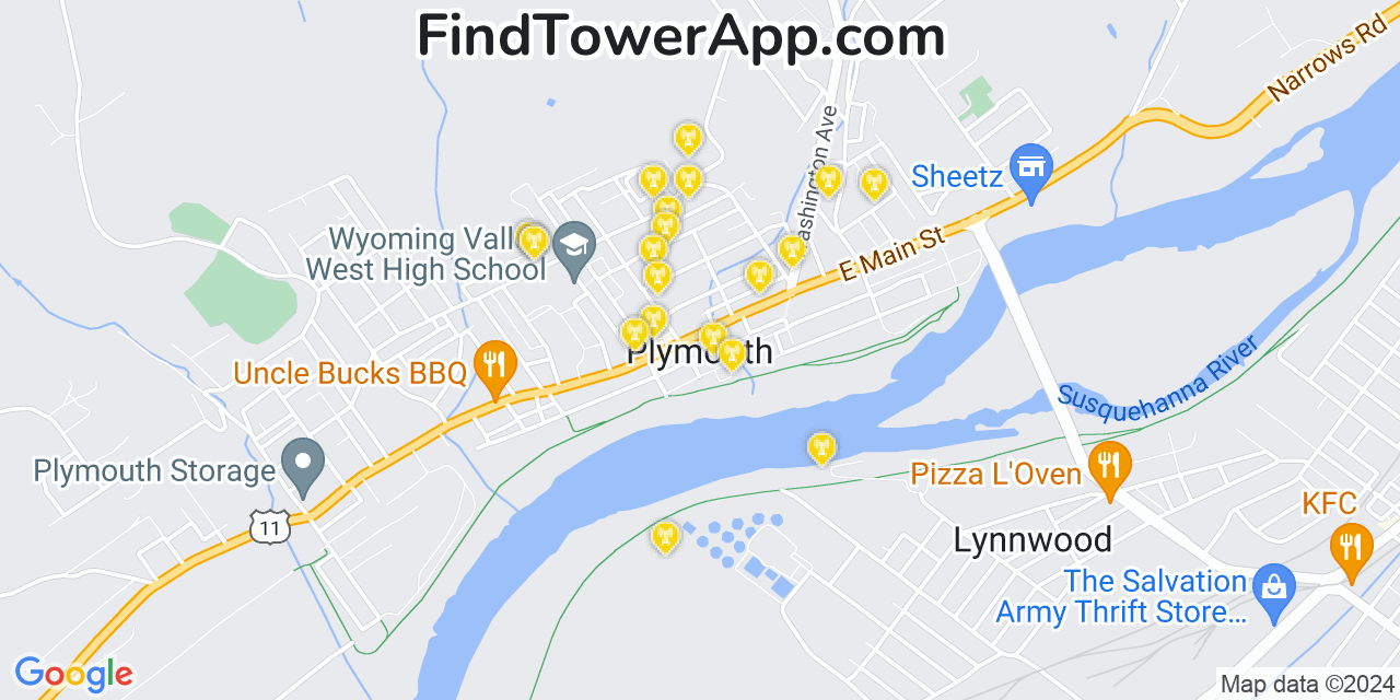 AT&T 4G/5G cell tower coverage map Plymouth, Pennsylvania