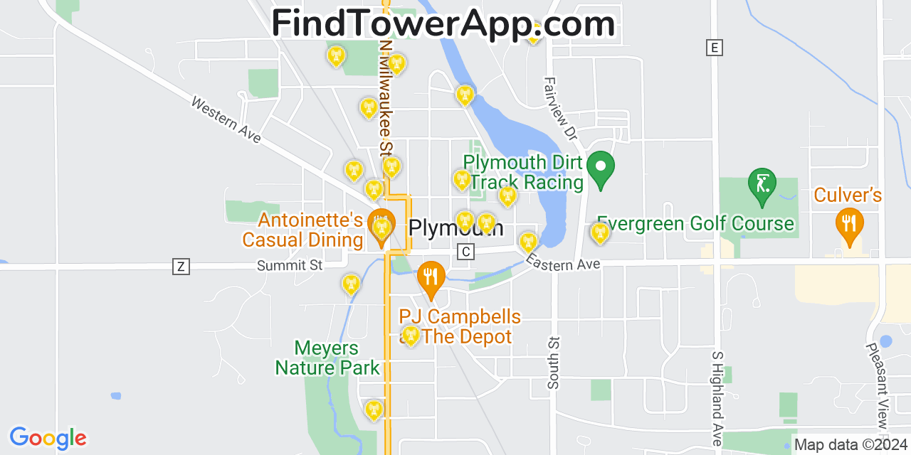 AT&T 4G/5G cell tower coverage map Plymouth, Wisconsin