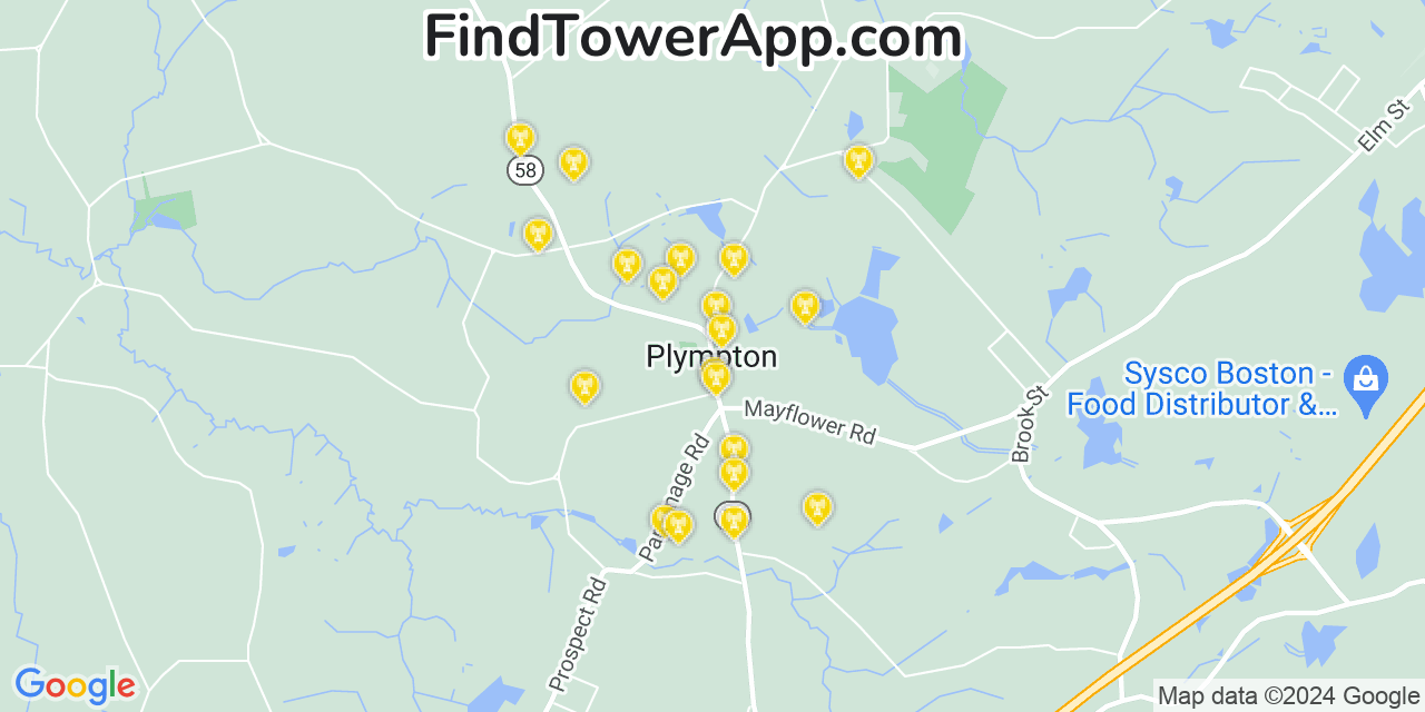 Verizon 4G/5G cell tower coverage map Plympton, Massachusetts
