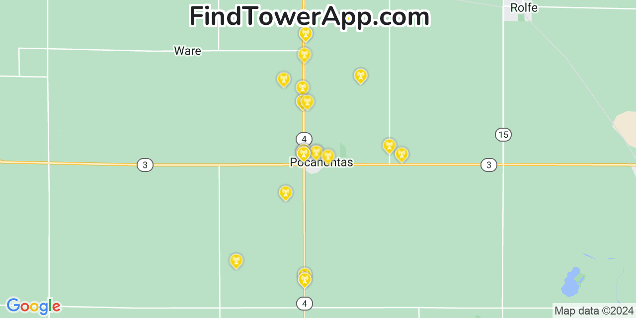 AT&T 4G/5G cell tower coverage map Pocahontas, Iowa