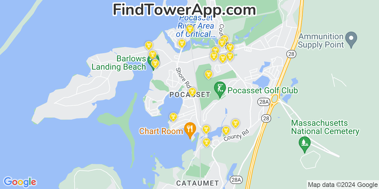 AT&T 4G/5G cell tower coverage map Pocasset, Massachusetts