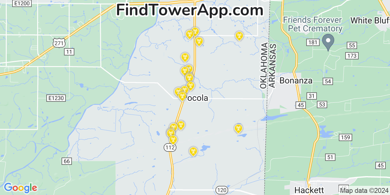 Verizon 4G/5G cell tower coverage map Pocola, Oklahoma