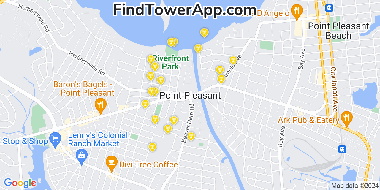 AT&T 4G/5G cell tower coverage map Point Pleasant, New Jersey