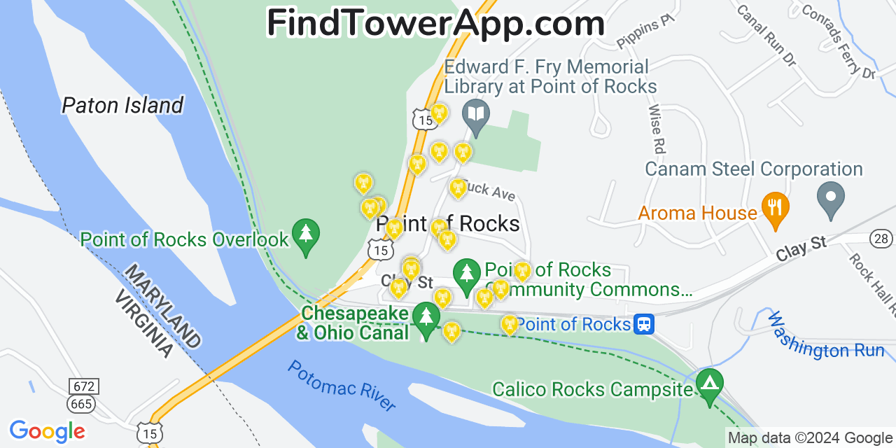 AT&T 4G/5G cell tower coverage map Point of Rocks, Maryland