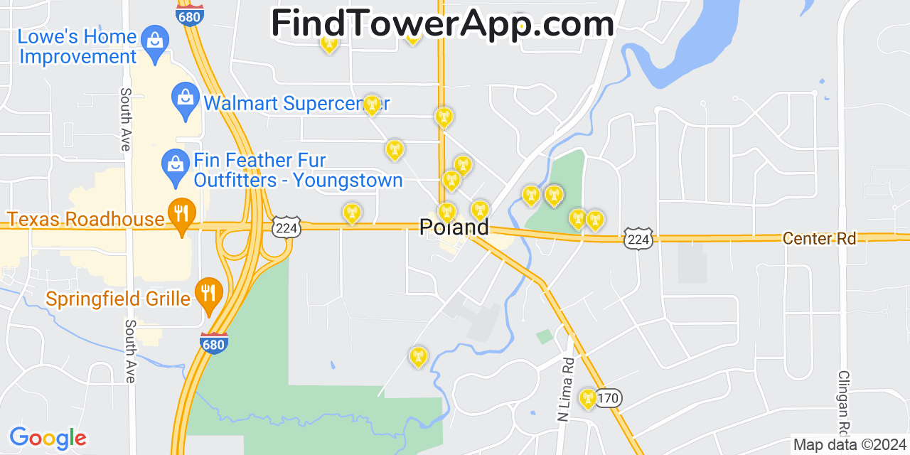 AT&T 4G/5G cell tower coverage map Poland, Ohio