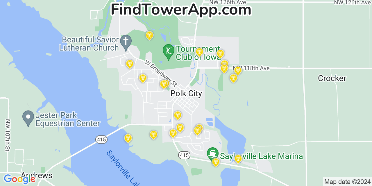 AT&T 4G/5G cell tower coverage map Polk City, Iowa