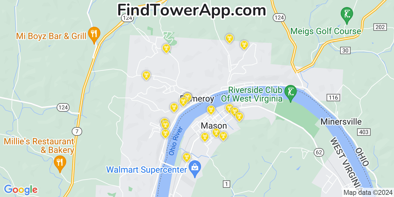 AT&T 4G/5G cell tower coverage map Pomeroy, Ohio