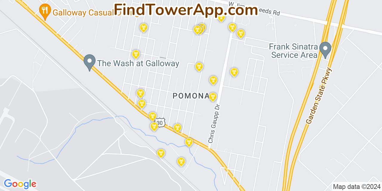 AT&T 4G/5G cell tower coverage map Pomona, New Jersey