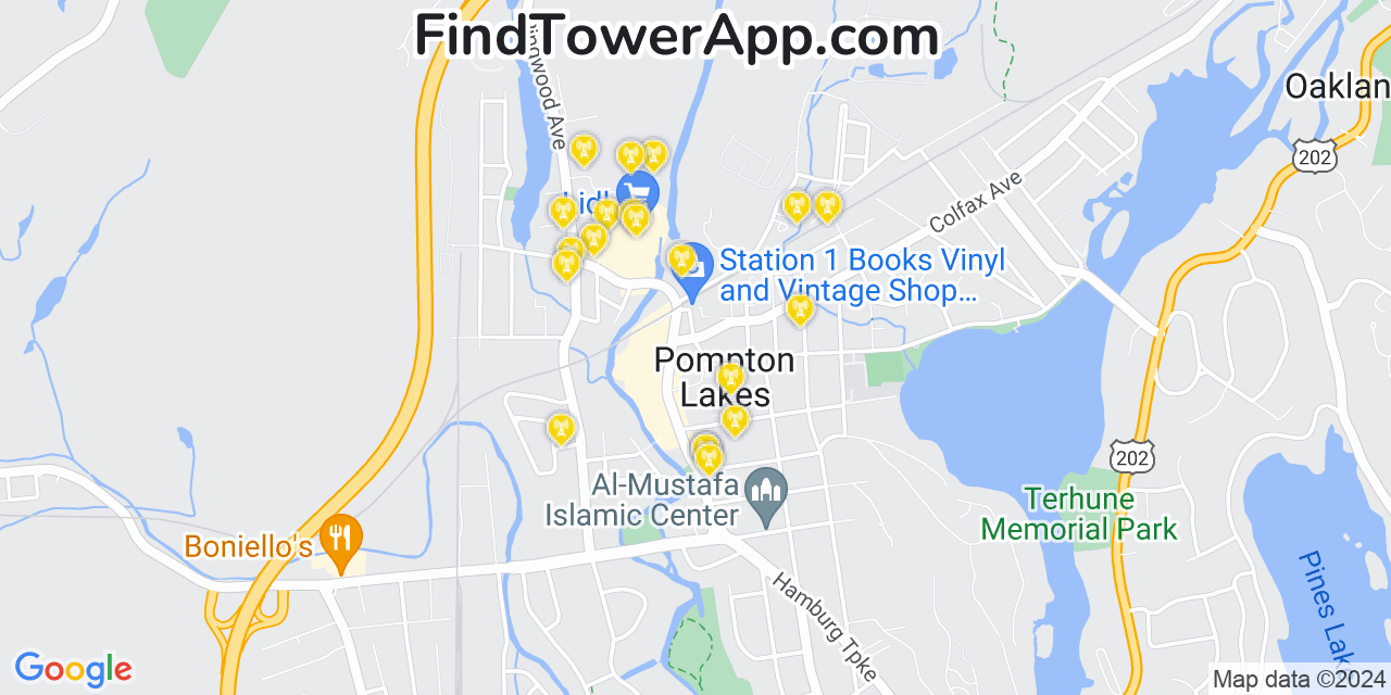AT&T 4G/5G cell tower coverage map Pompton Lakes, New Jersey