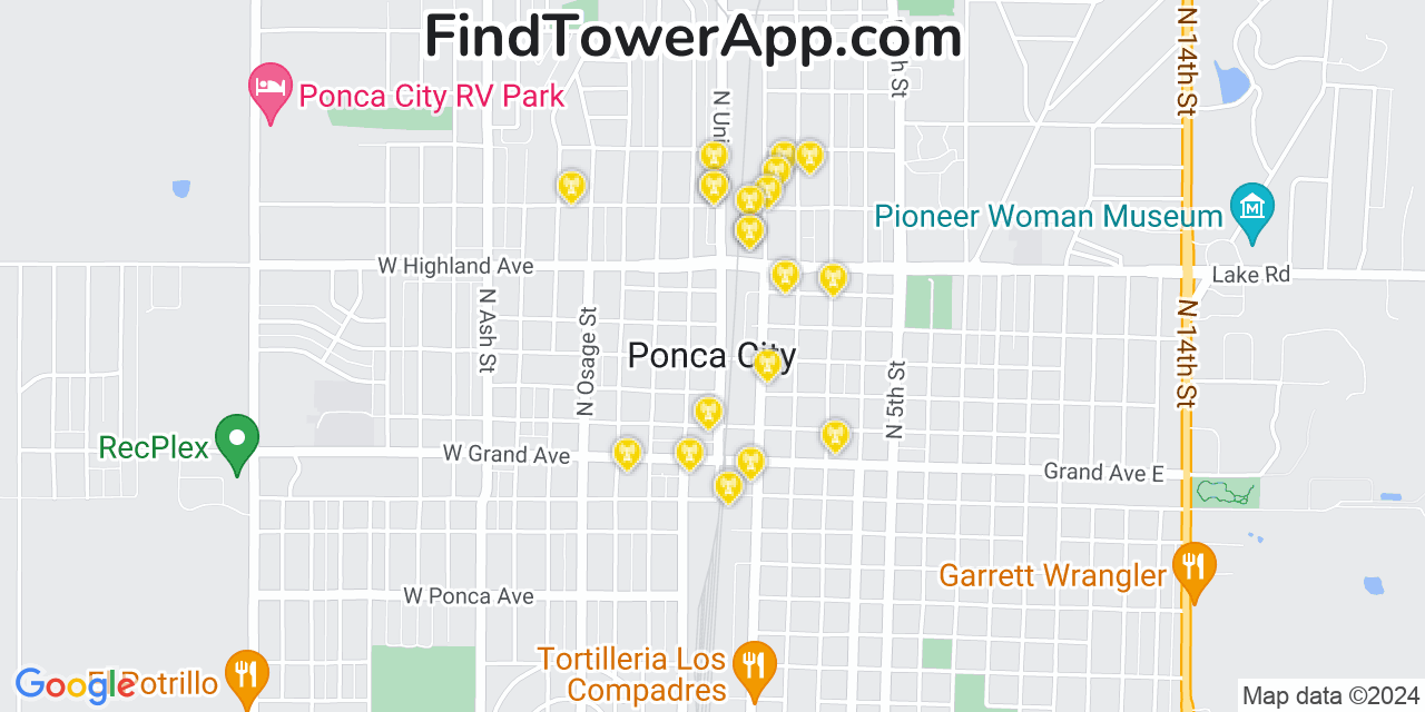 AT&T 4G/5G cell tower coverage map Ponca City, Oklahoma