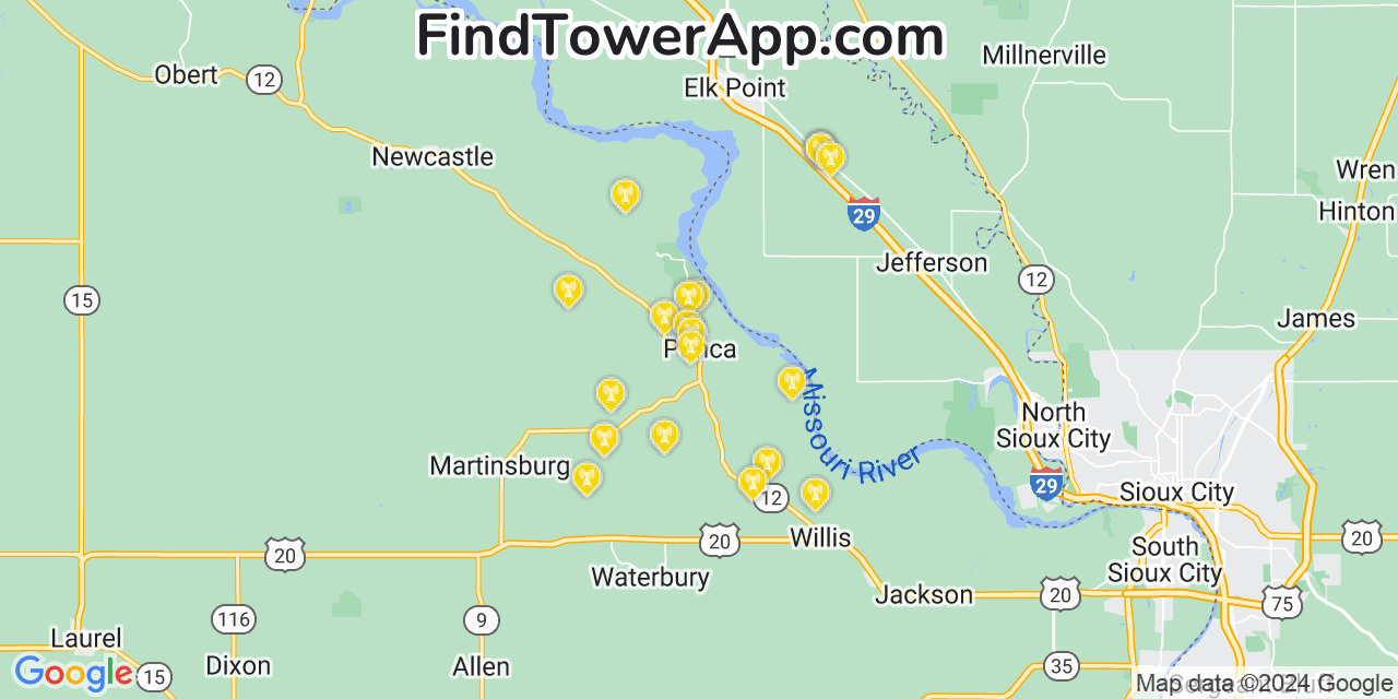 AT&T 4G/5G cell tower coverage map Ponca, Nebraska