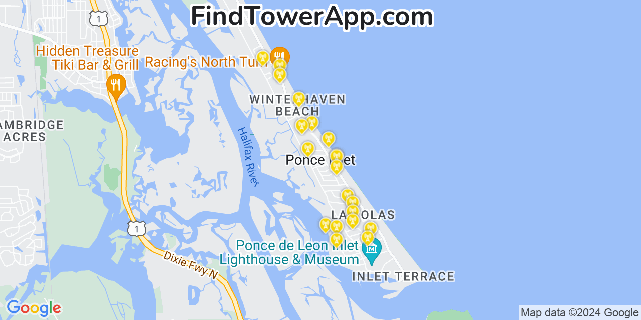 T-Mobile 4G/5G cell tower coverage map Ponce Inlet, Florida