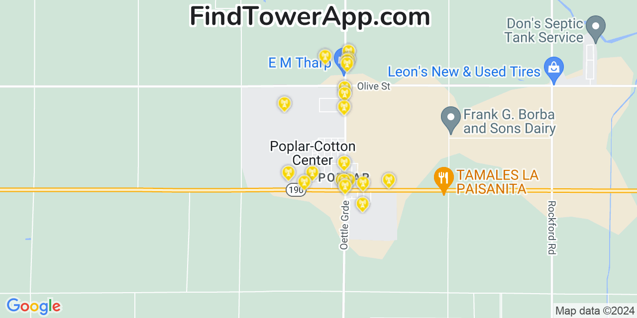 Verizon 4G/5G cell tower coverage map Poplar Cotton Center, California