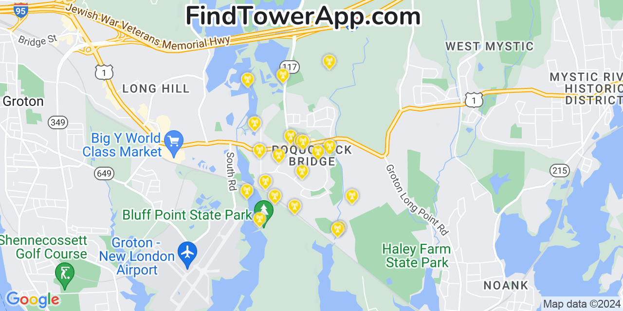 AT&T 4G/5G cell tower coverage map Poquonock Bridge, Connecticut