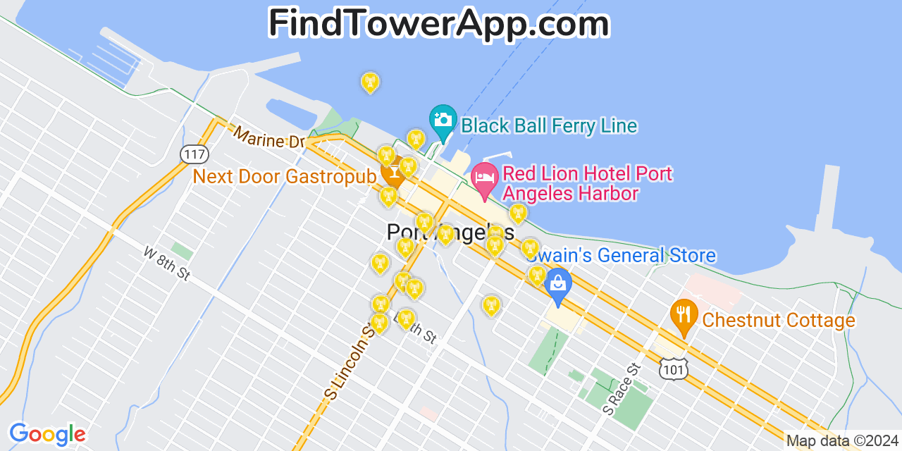 Verizon 4G/5G cell tower coverage map Port Angeles, Washington