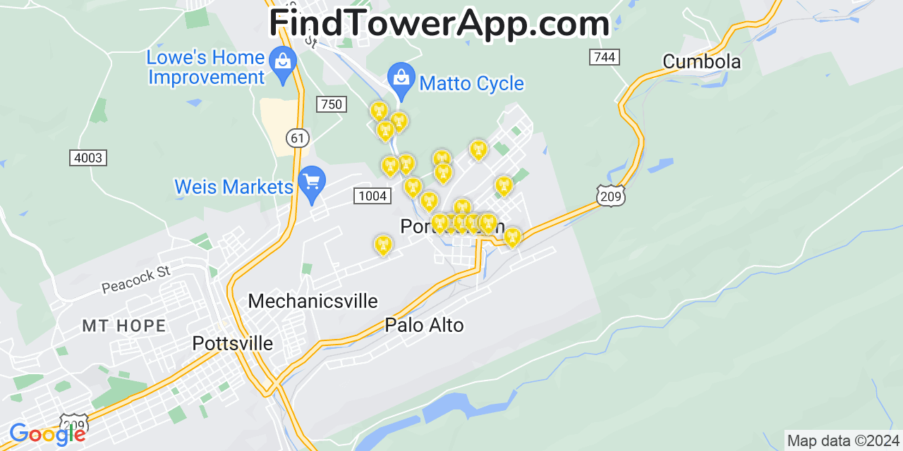AT&T 4G/5G cell tower coverage map Port Carbon, Pennsylvania