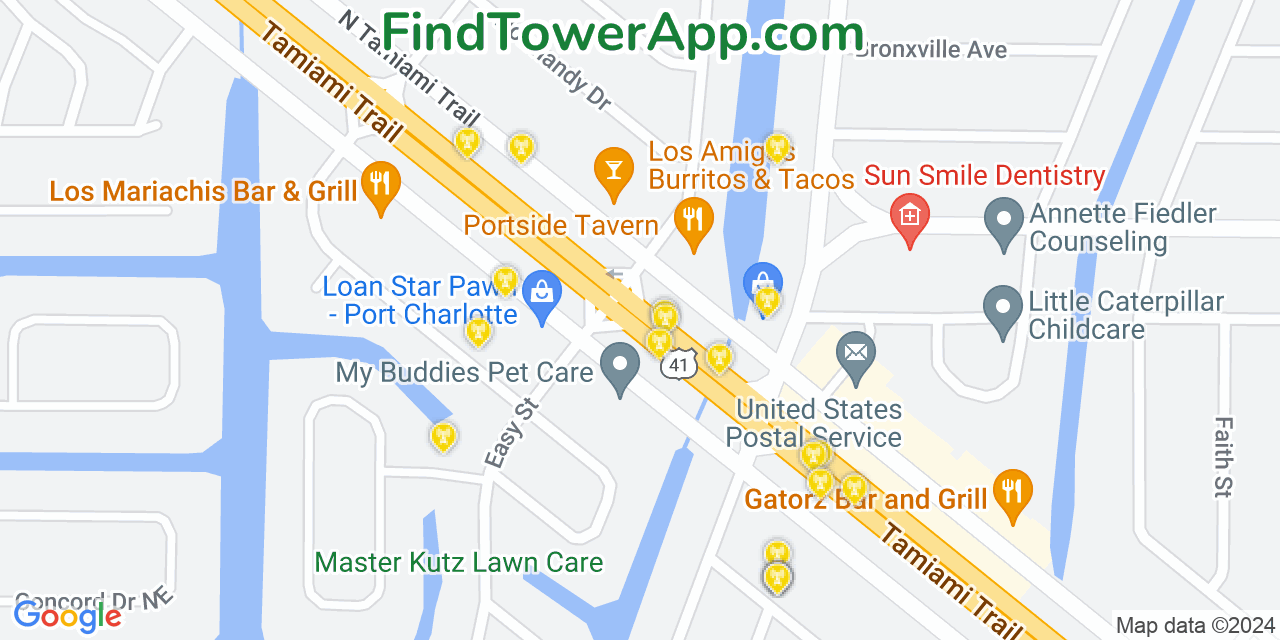 AT&T 4G/5G cell tower coverage map Port Charlotte, Florida