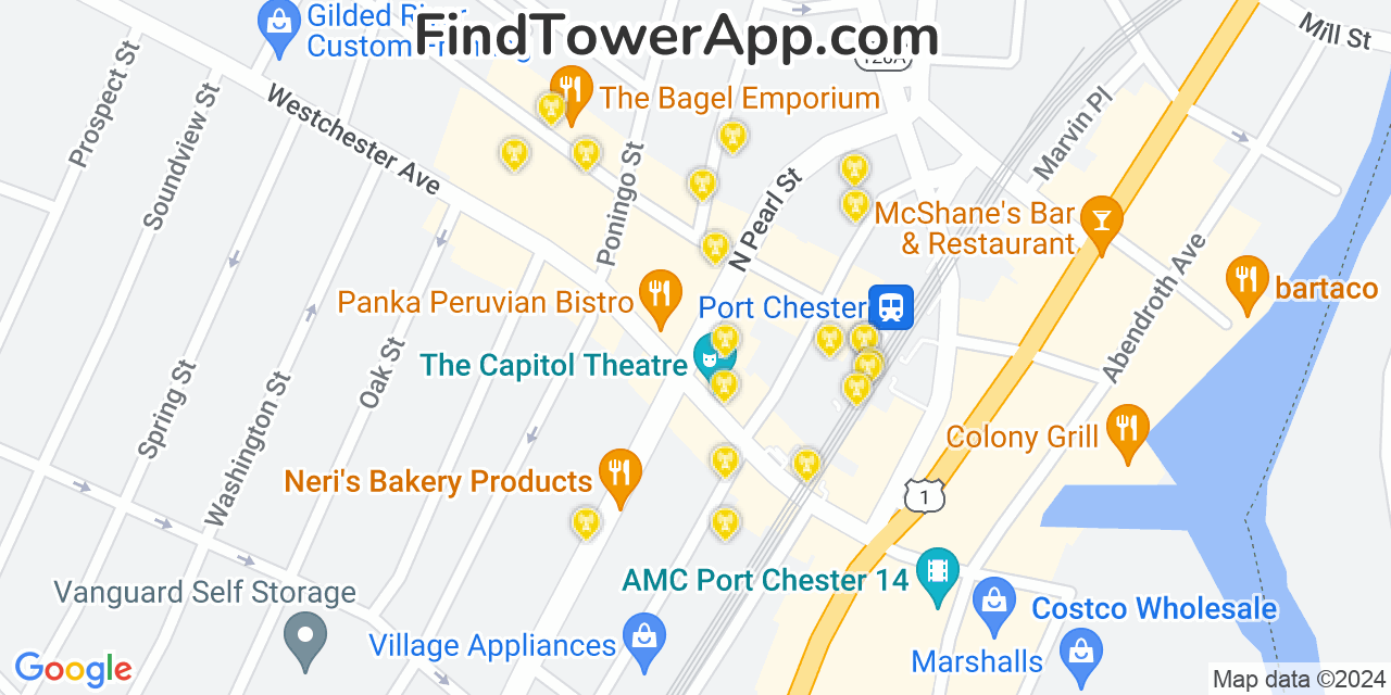 AT&T 4G/5G cell tower coverage map Port Chester, New York