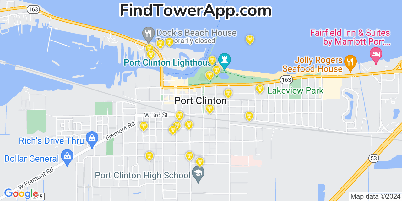 AT&T 4G/5G cell tower coverage map Port Clinton, Ohio