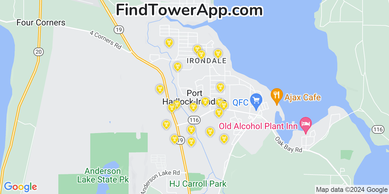 AT&T 4G/5G cell tower coverage map Port Hadlock Irondale, Washington
