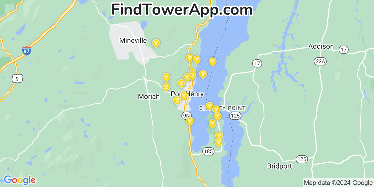 AT&T 4G/5G cell tower coverage map Port Henry, New York