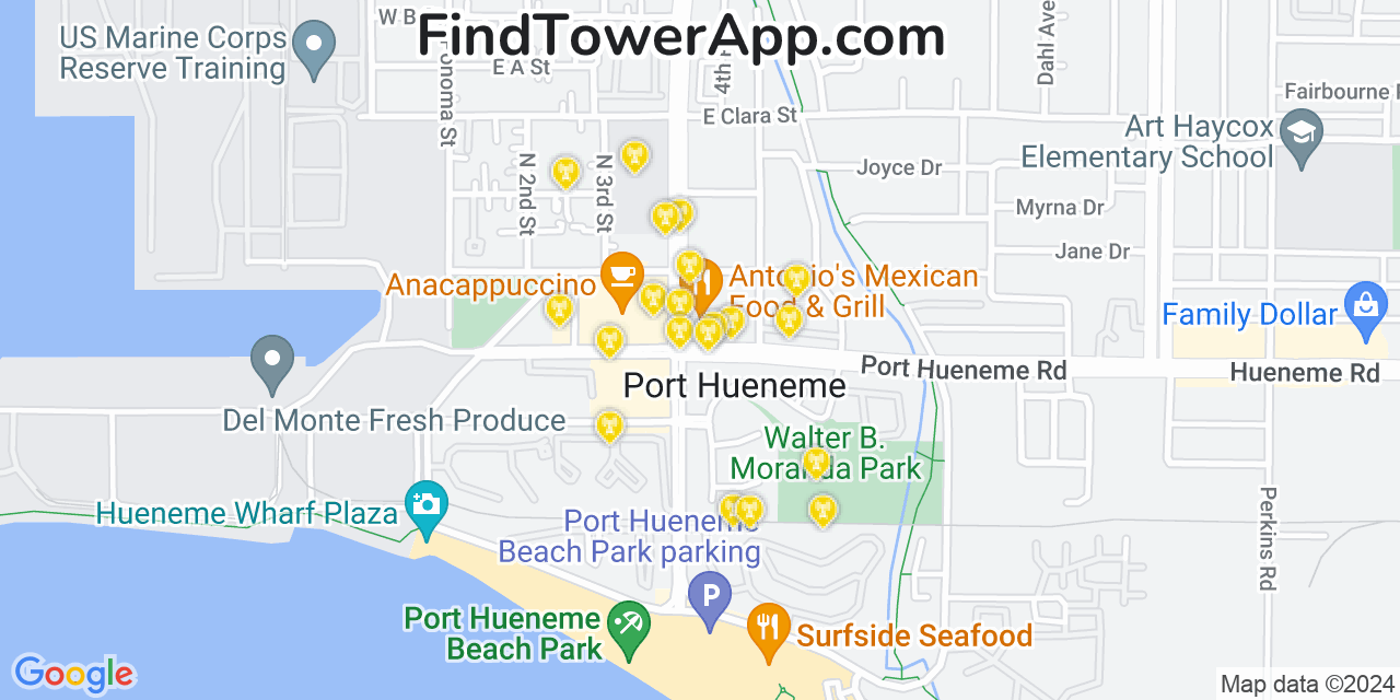 Verizon 4G/5G cell tower coverage map Port Hueneme, California