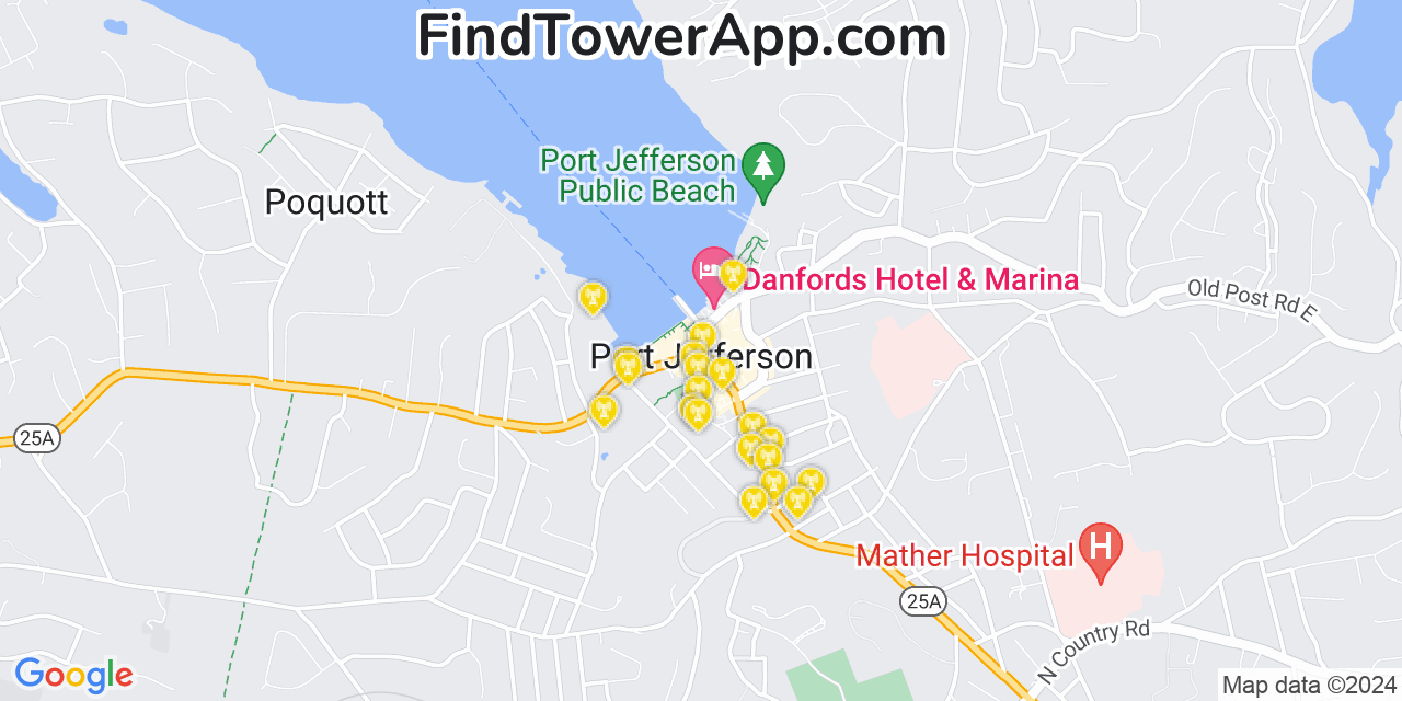 AT&T 4G/5G cell tower coverage map Port Jefferson, New York