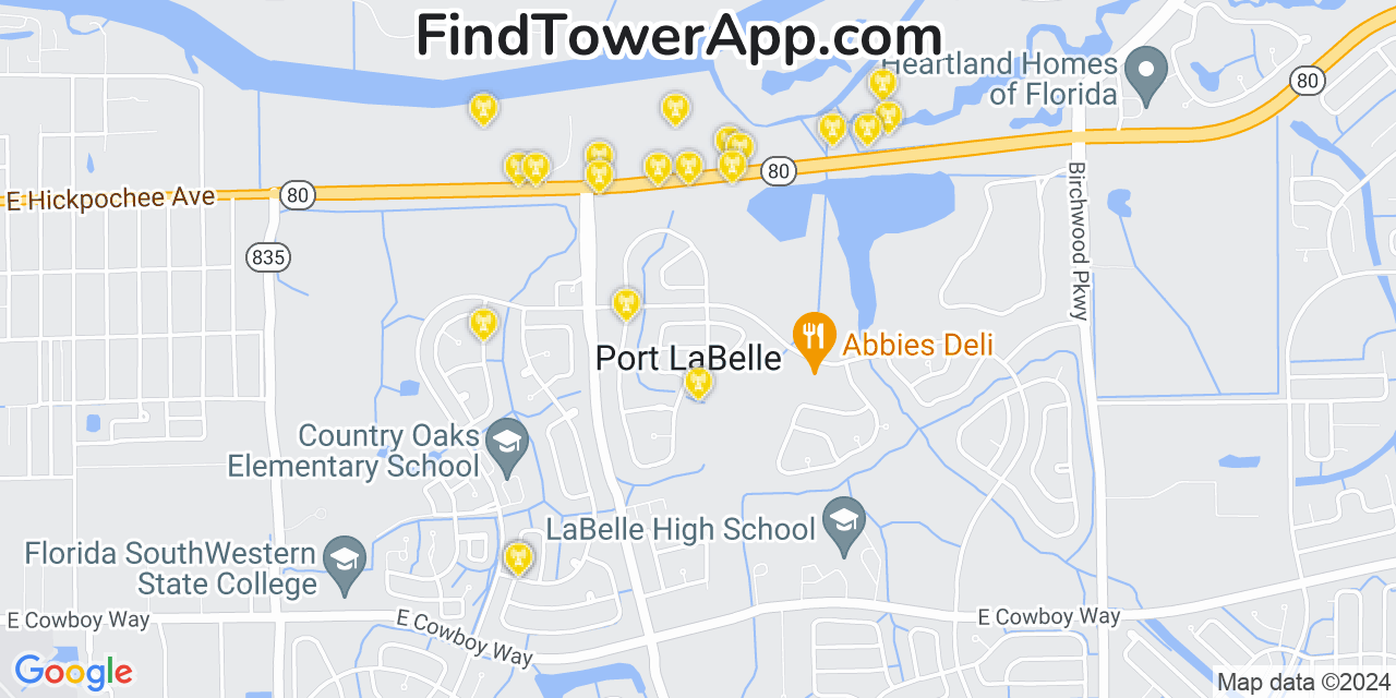 AT&T 4G/5G cell tower coverage map Port LaBelle, Florida
