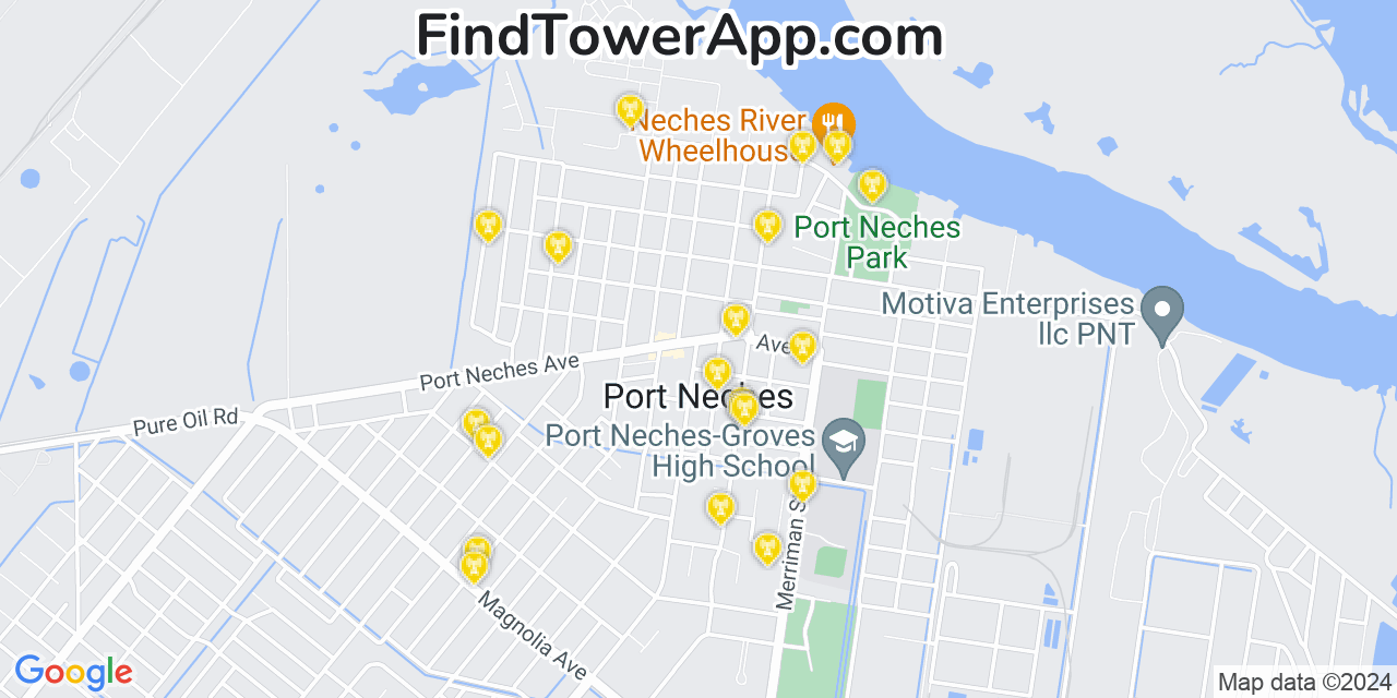 Verizon 4G/5G cell tower coverage map Port Neches, Texas
